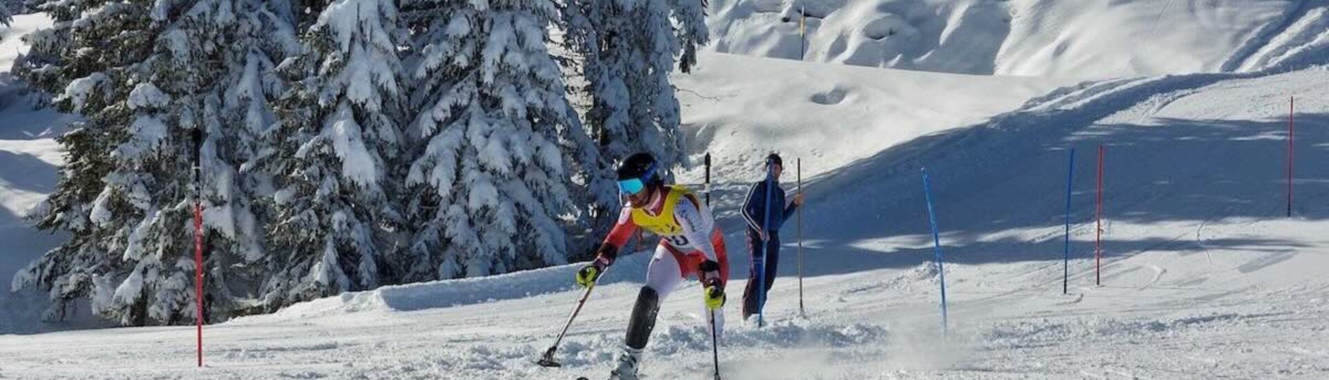 Paraski-Rennläufer fährt Slalom